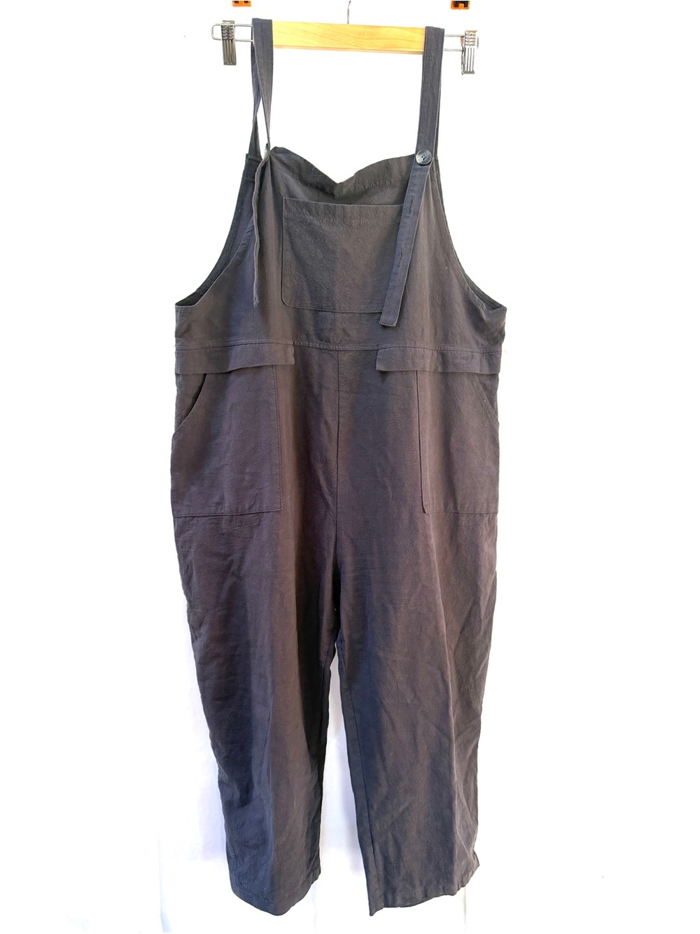 Dark Gray Linen-Feel 100% Cotton Overalls, Size M
